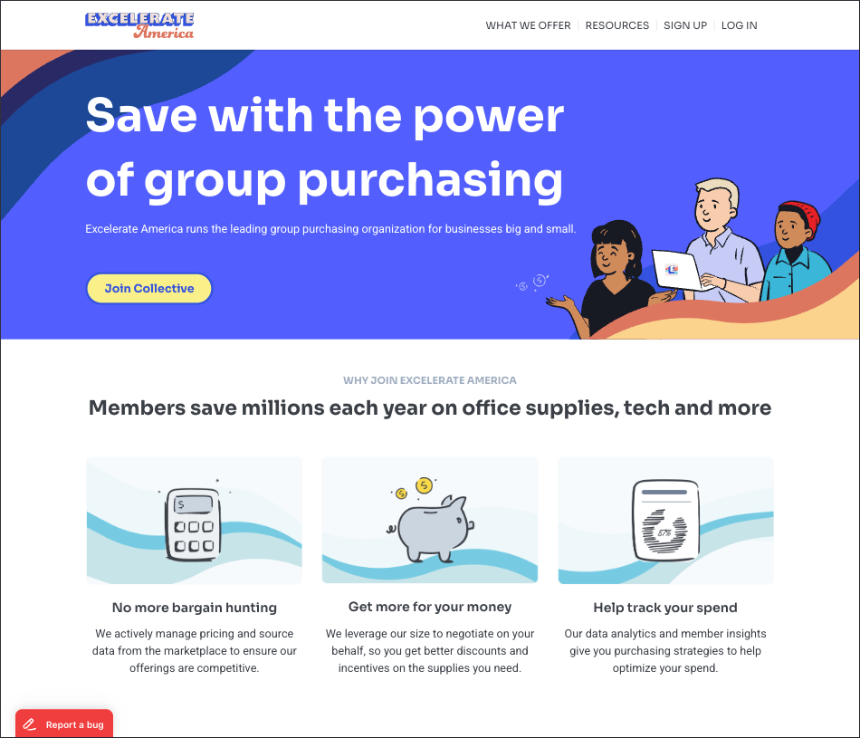 screenshot of excelerate america's homepage