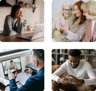 four images of people using computers