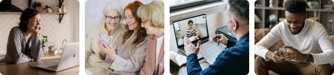 four images of people using computers